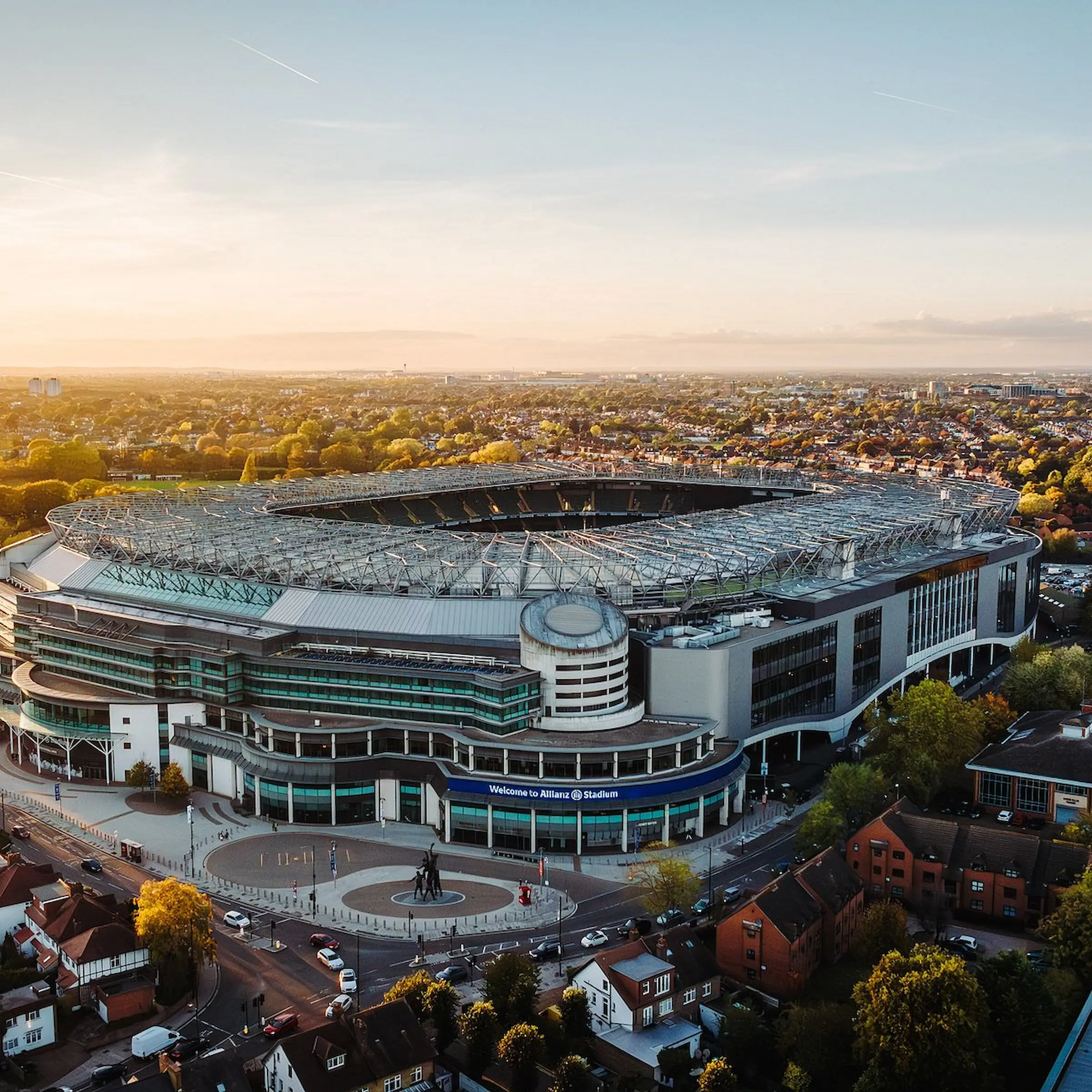 Aerial view of Allianz Stadium, Twickenham, London